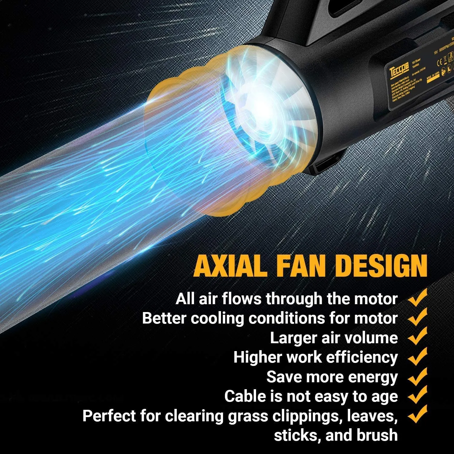 TECCPO 20V Cordless Leaf Blower with Turbine Fan, Dual Speed Adjustment   2.0Ah Lithium Battery