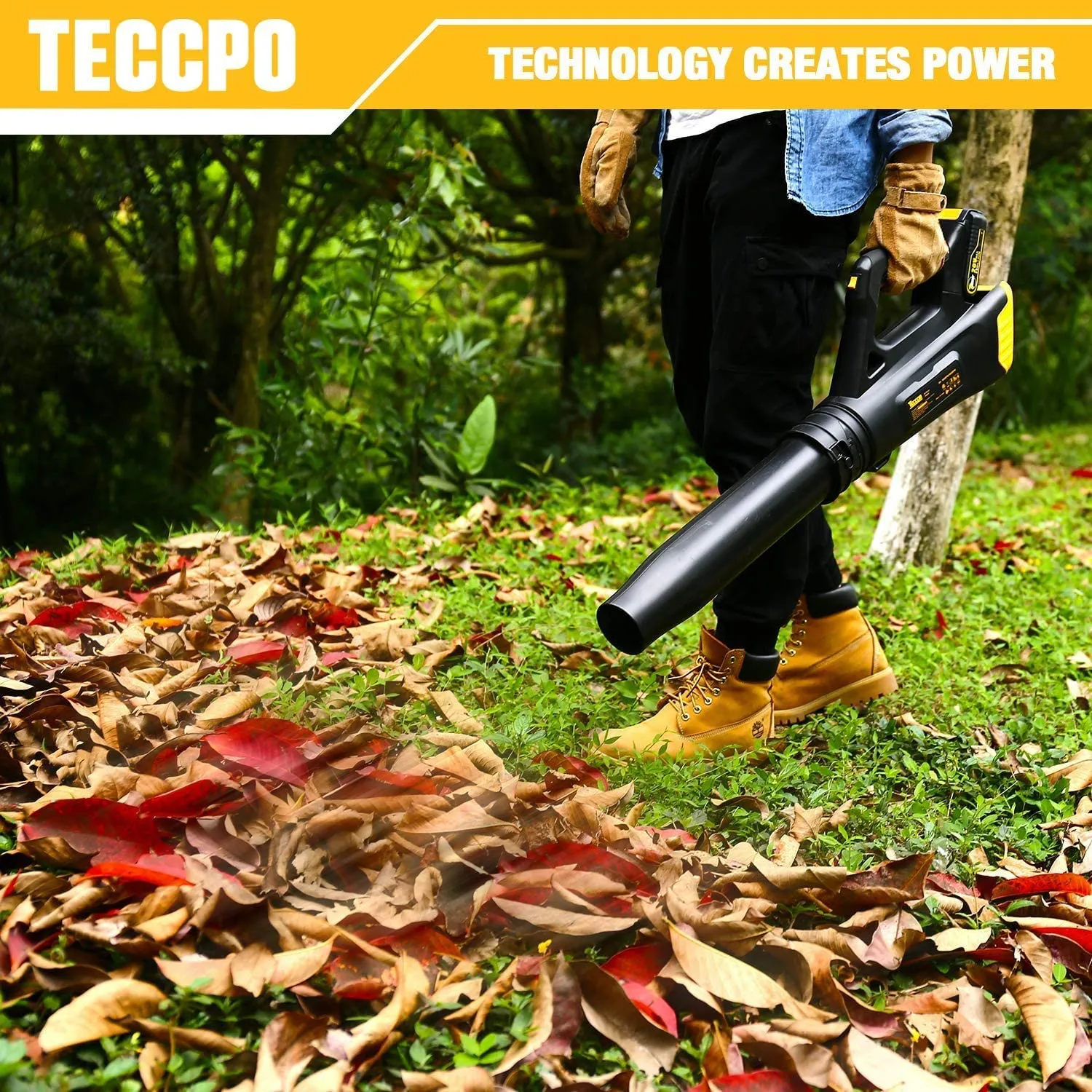 TECCPO 20V Cordless Leaf Blower with Turbine Fan, Dual Speed Adjustment   2.0Ah Lithium Battery