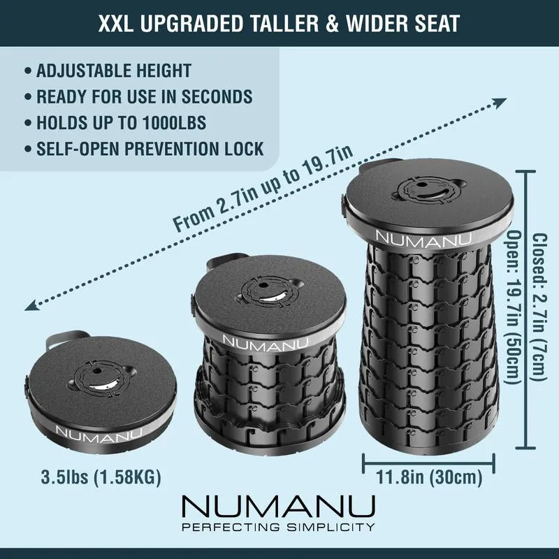 Upgraded XXL Wider & Taller Collapsible Stool 19.7", 1000Lbs Max Weight, Adjustable Height Portable Retractable Folding Chair or Travel Foot Rest
