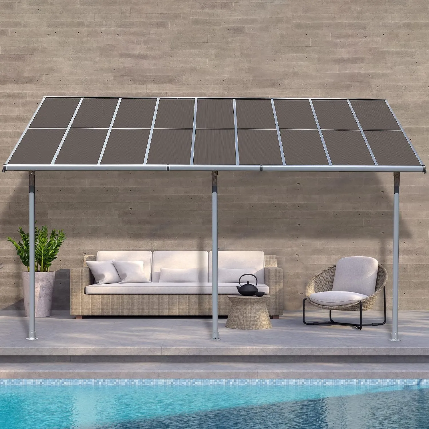 Wall Mount Gazebo Outdoor Pergola Polycarbonate Gazebo with Water-Resistant and UV-Fighting Panels Canopy