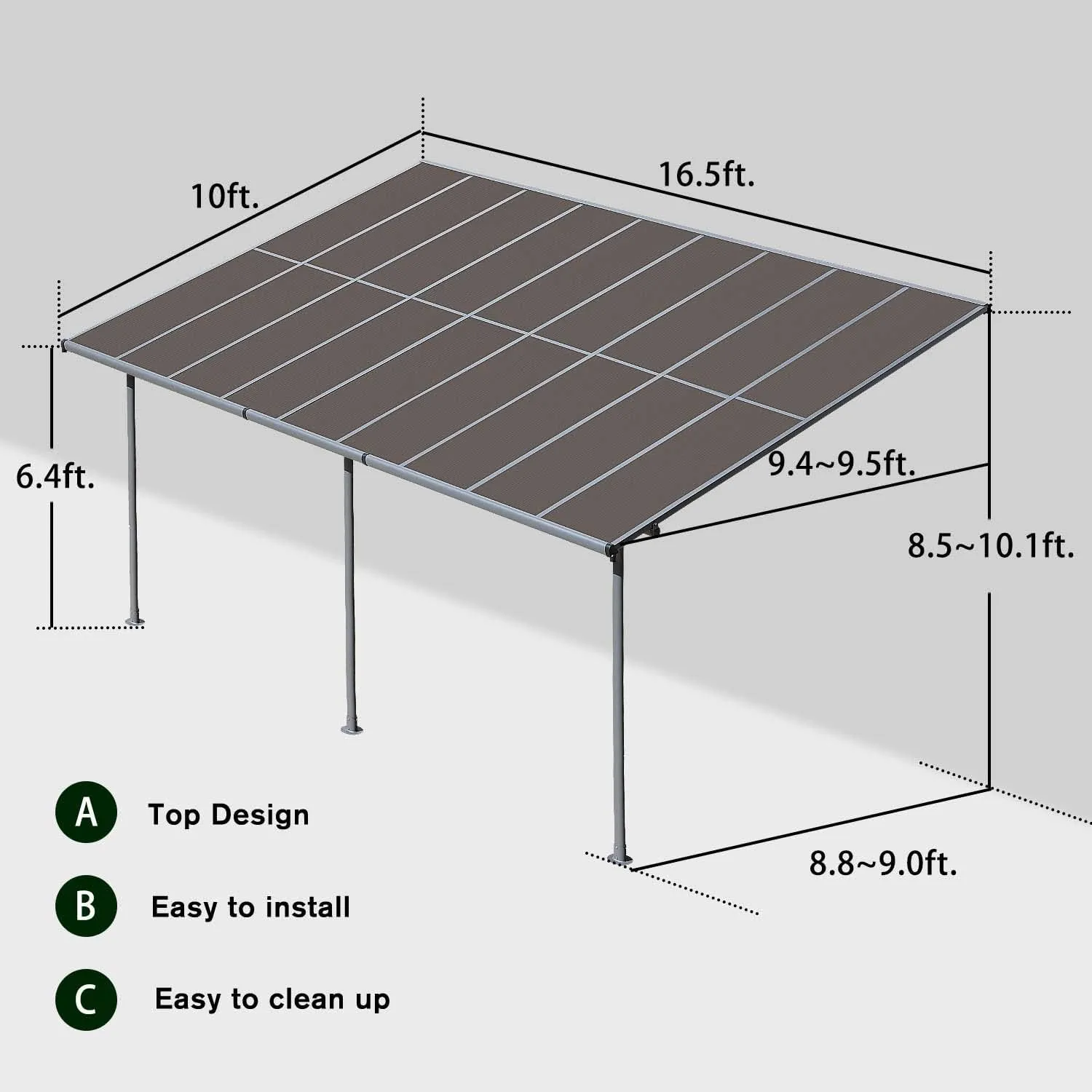 Wall Mount Gazebo Outdoor Pergola Polycarbonate Gazebo with Water-Resistant and UV-Fighting Panels Canopy