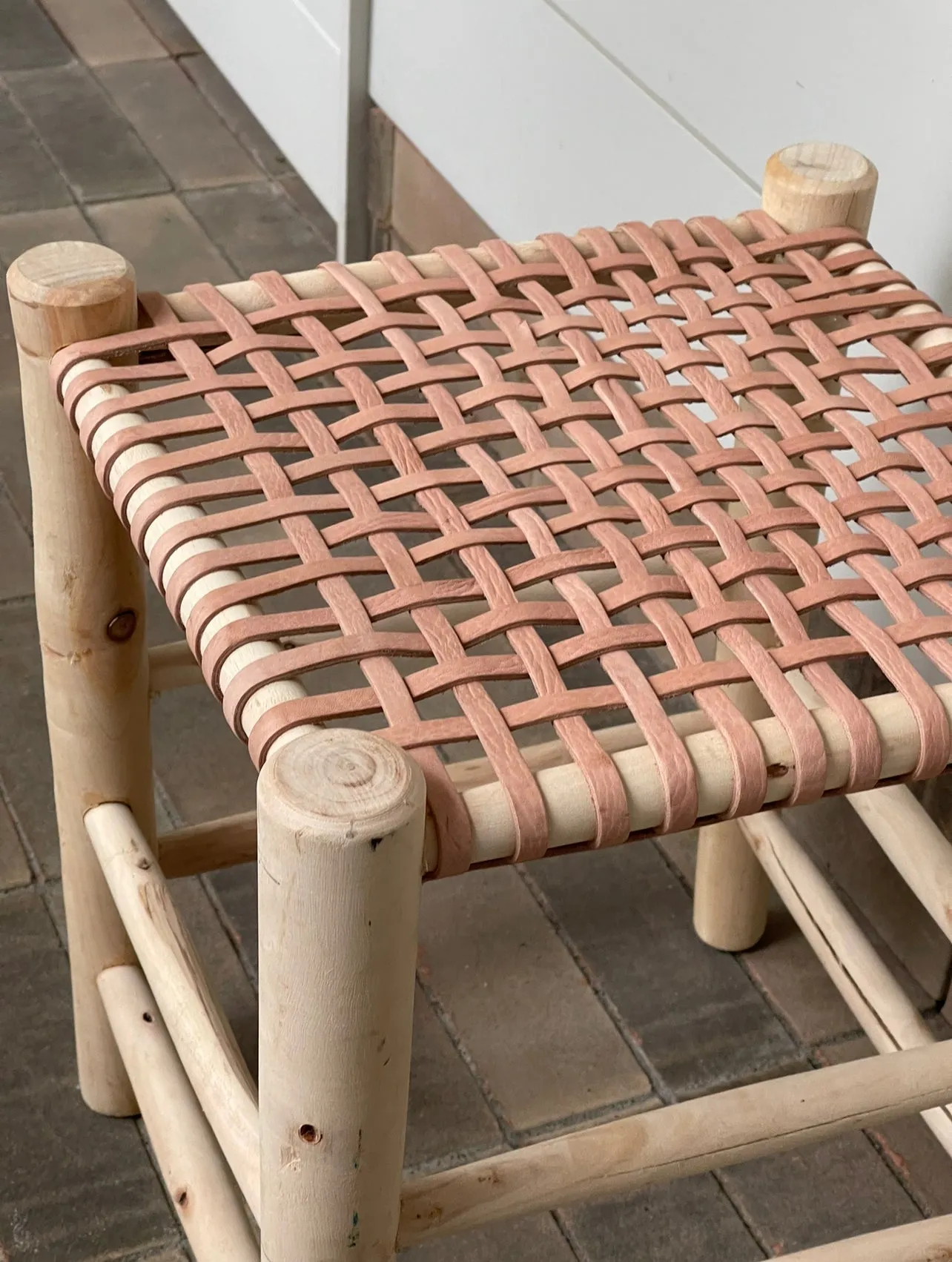 WOVEN LEATHER  STOOL