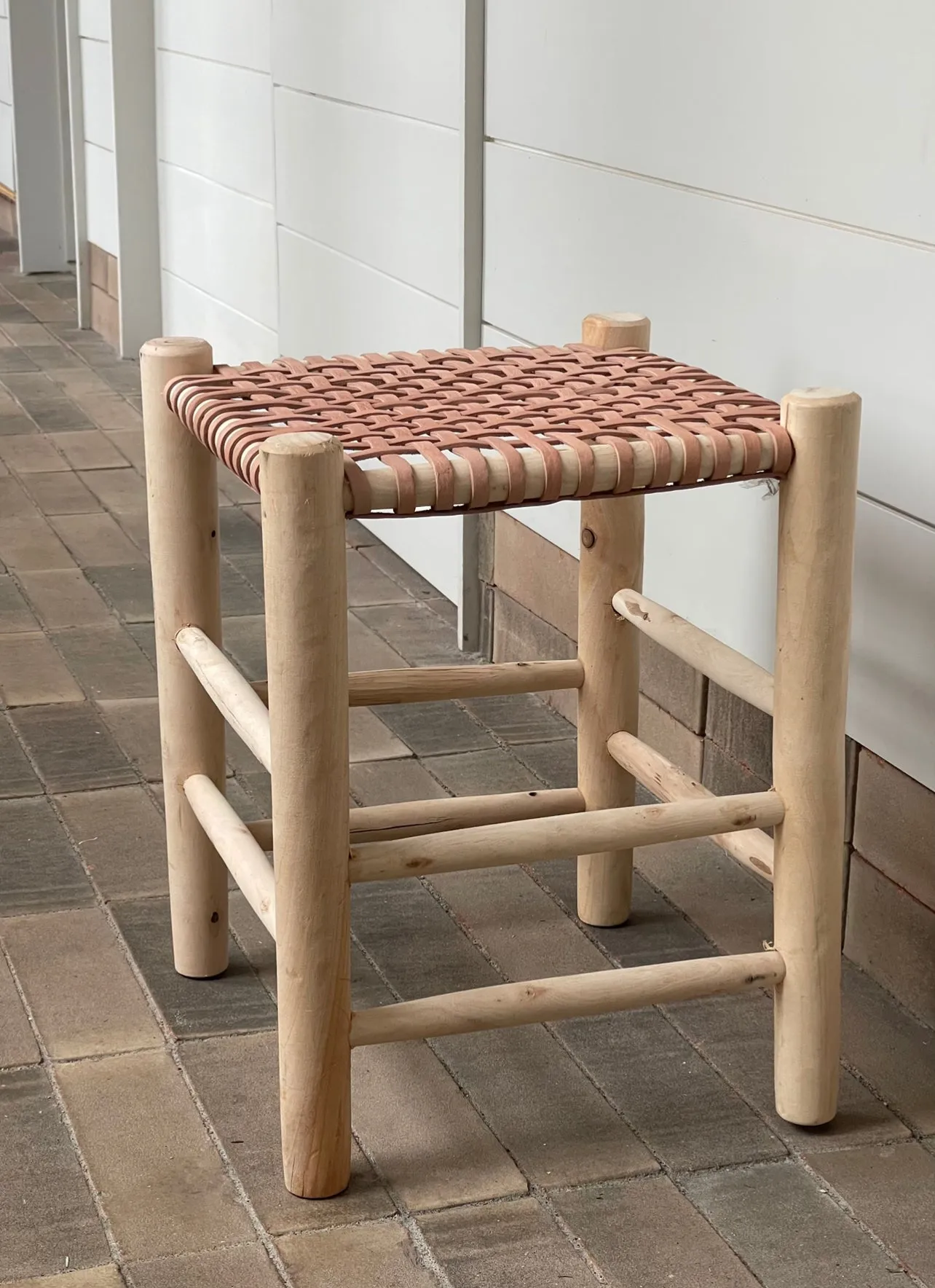 WOVEN LEATHER  STOOL