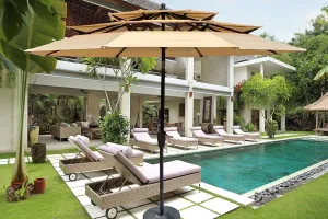 Zamora 9 ft 3-Tiers Outdoor Patio Umbrella with Crank  - Tan